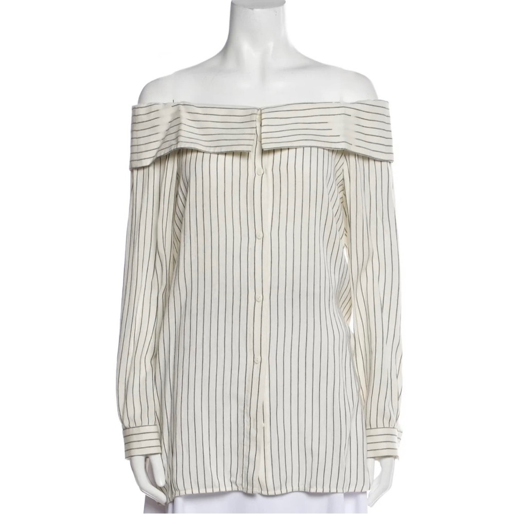 TIBI off the shoulder pinstripe top